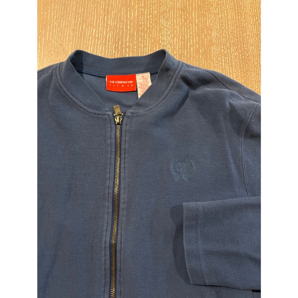 Vtg Liz Claiborne Women's Blue Full Zip Cardigan Sweater Size Small 100%‎ Cotton